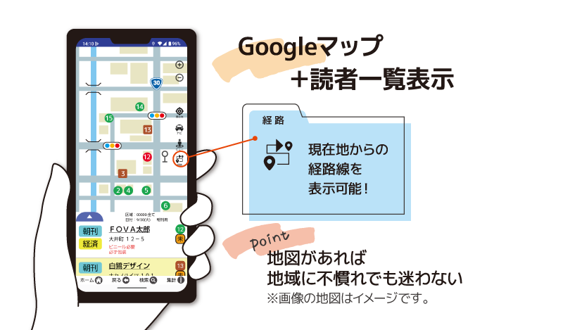 配達アプリGoogleマップ＋読者一覧